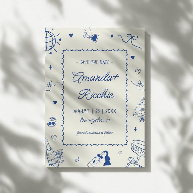 Save The Date Mariage Doodle Fantaisiste Rétro Dessiné à la Main (Créateur téléchargé)