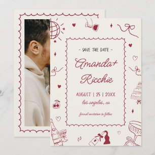Save The Date Mariage Doodle Rétro Mignon et Fantaisiste à la Ma
