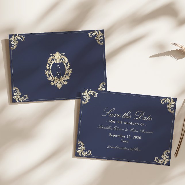 Save The Date Mariage d'or bleu marine baroque (Créateur téléchargé)