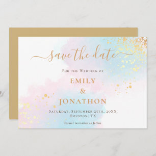 Save The Date Mariage d'or bleu rose pastel