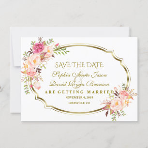 Save The Date Mariage d'or floral rose romantique