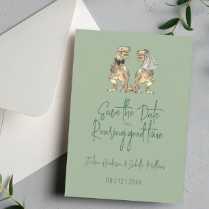 Save The Date Mariage drôle de dinosaure mariée et marié Vert sa