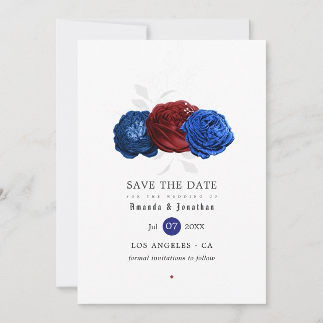 Save The Date Mariage du 4 juillet rouge blanc et bleu (Devant)
