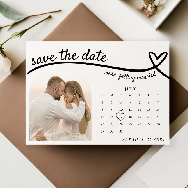 Save The Date Mariage du calendrier photo de la ligne cardiaque (Heart Line Photo Calendar Wedding Save The Date
)