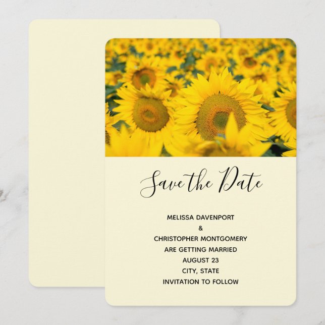Save The Date Mariage du champ de tournesol jaune (Devant / Derrière)
