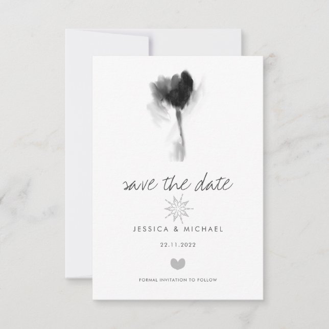 Save The Date Mariage du coeur de la Tulipe noire et blanche (Devant)