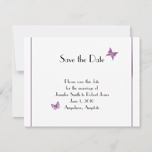 Save The Date Mariage du coeur de papillon violet Enregistrer la (Devant)