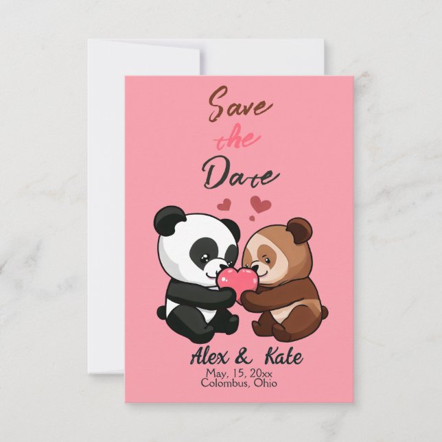 Save The Date Mariage du manchot d'ours mignon Enregistrer la da (Devant)