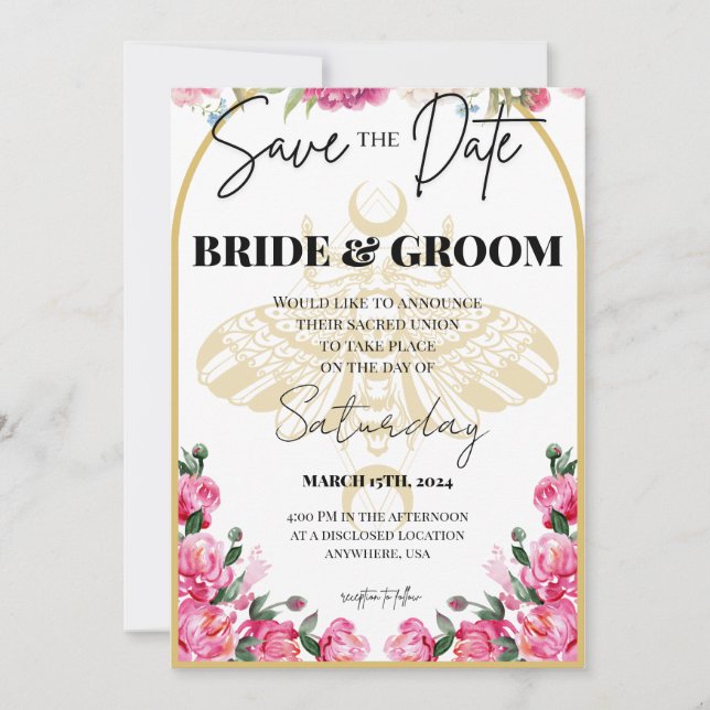 Save The Date Mariage du papillon de la mort - Enregistrer la da (Devant)