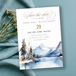Save The Date Mariage du paysage de neige hivernale du lac Mount