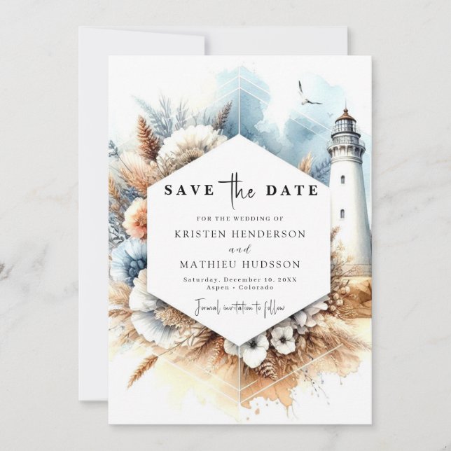 Save The Date Mariage du phare moderne moderne de Romance (Devant)