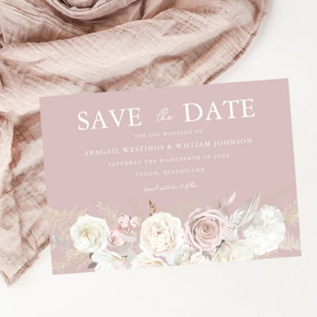 Save The Date Mariage Dusty Rose & Fleurs blanches ivoire (Créateur téléchargé)