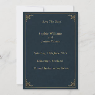 Save The Date Mariage Écossais Thistle Tartan Navy Or