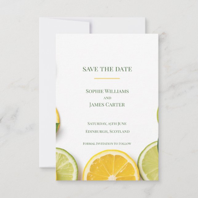 Save The Date Mariage Écossais Tropical Citron Vert Citrus Estiv (Devant)