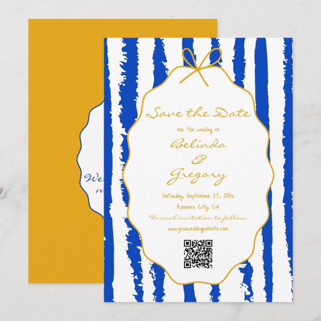 Save The Date Mariage écriture manuscrite rayures capricieuses  (Devant / Derrière)