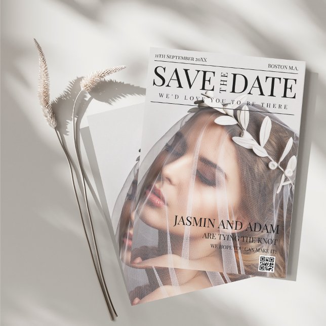 Save The Date Mariage éditorial Élégant (Unique Magazine Style Editorial Photo Wedding Save The Date)