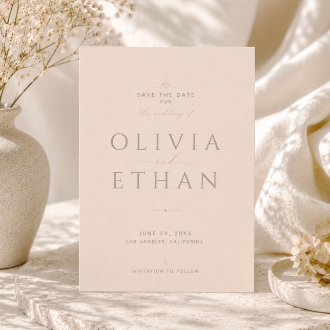 Save The Date Mariage éditorial moderne beige champagne (Créateur téléchargé)