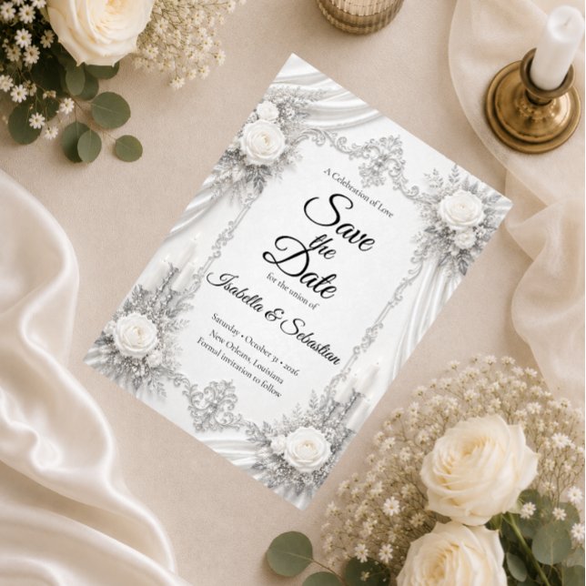 Save The Date Mariage Élégance Argent Ivoire Intemporel (Créateur téléchargé)