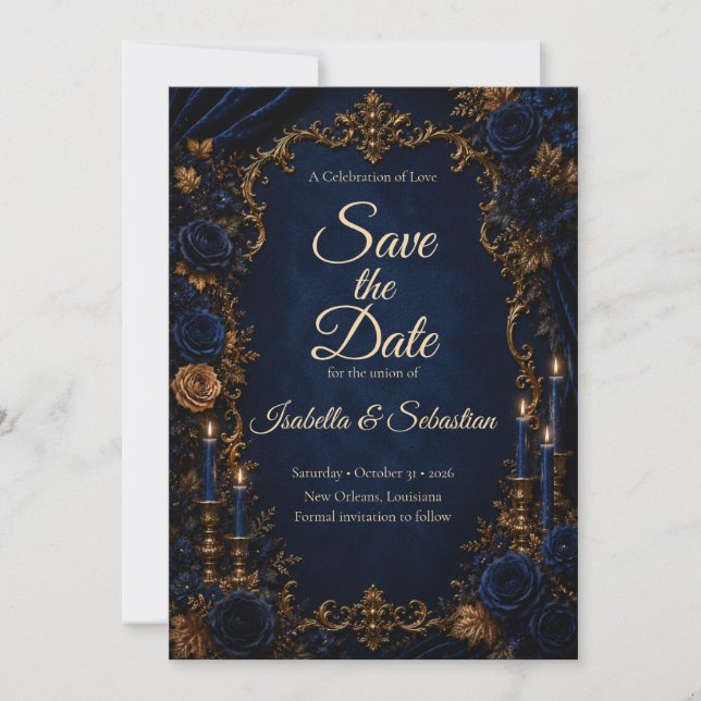 Save The Date Mariage Élégance Automne Minuit Enchanté (Devant)