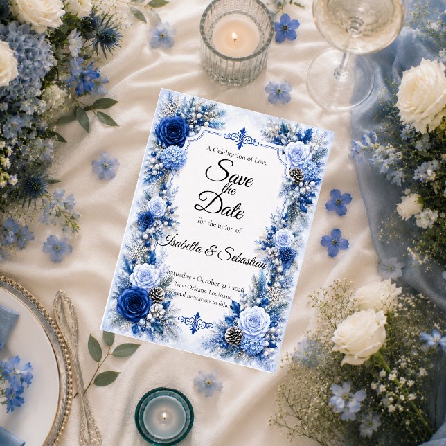 Save The Date Mariage Elégance Bleu Hiver Enchanté (Créateur téléchargé)