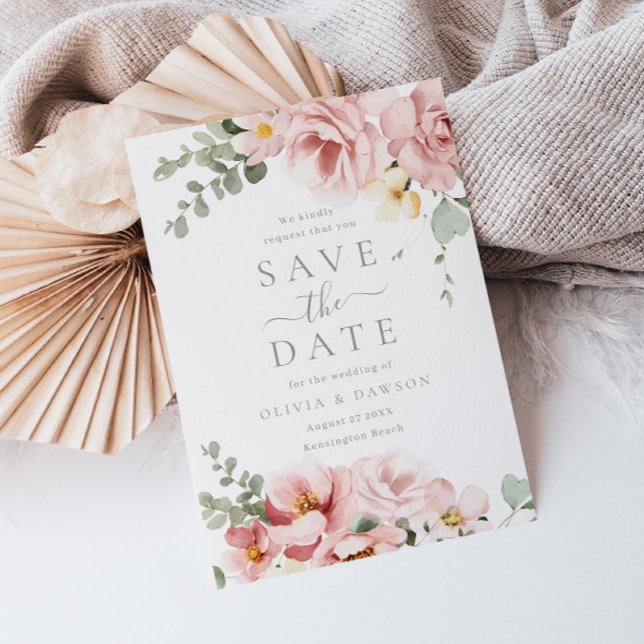 Save The Date Mariage Élégance Divine Rose Pâle & Vert Sauge (Créateur téléchargé)
