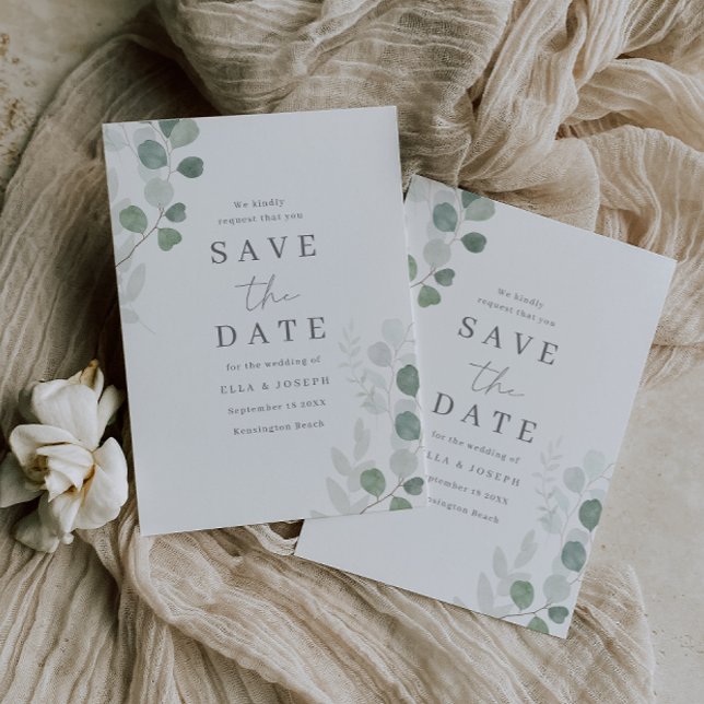Save The Date Mariage Élégance Feuille verte (Créateur téléchargé)