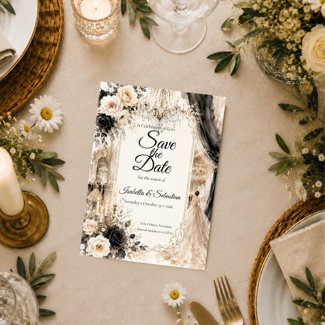 Save The Date Mariage Élégance Luxueuse en Noir et Blanc (Créateur téléchargé)