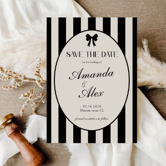 Save The Date Mariage Élégant à l'Ancienne avec Nœud Noir