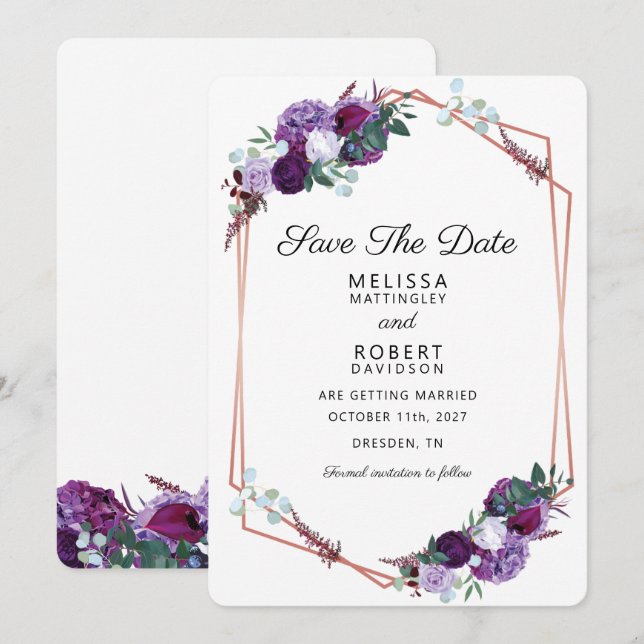 Save The Date Mariage élégant à l'aquarelle florale (Devant / Derrière)