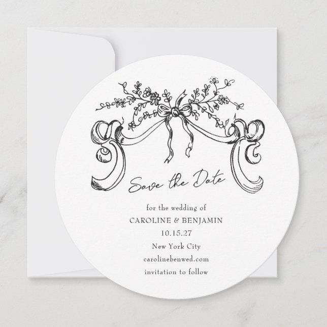 Save The Date Mariage Élégant à l'Arc Rétro Romantique (Devant)