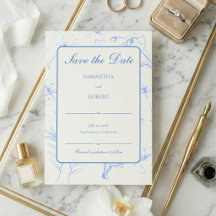 Mariage Élégant à l'Art en Ligne Floral Bleu Pouss