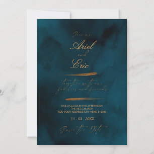 Save The Date Mariage élégant à l'Eucalyptus Floral Navy & Gold