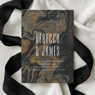 Save The Date Mariage élégant abstrait or et marbre noir