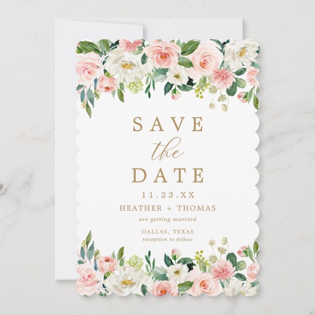Save The Date Mariage Élégant Aquarelle Florale Rose Gold (Devant)