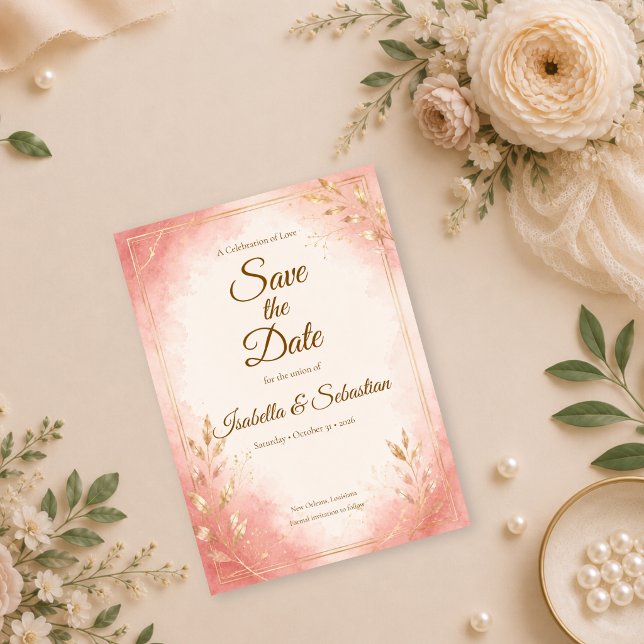 Save The Date Mariage élégant aquarelle rose (Créateur téléchargé)