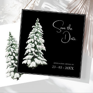 Save The Date Mariage Élégant Arbre de Noël Noir sous la Neige