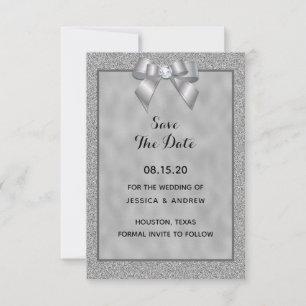 Save The Date Mariage Élégant Argent et Paillettes Élégantes