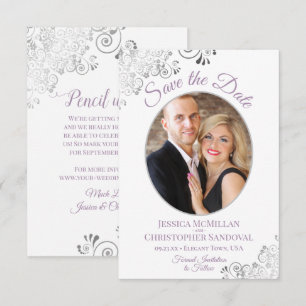 Save The Date Mariage Élégant Argenté et Lavande & Blanc avec Ph
