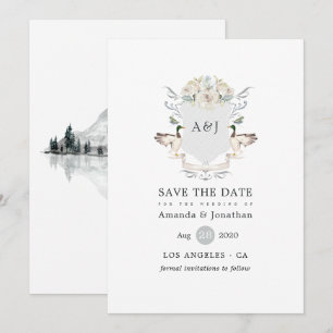 Save The Date Mariage élégant au bord du lac avec le crest de co