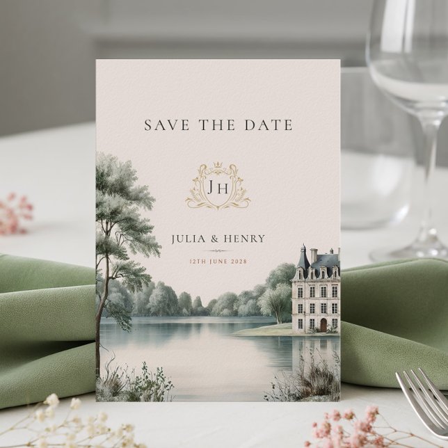 Save The Date Mariage Élégant au Château Français à Monogramme  (Créateur téléchargé)