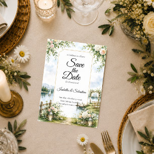 Save The Date Mariage Élégant au Jardin Romantique au Bord du La