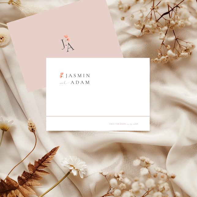 Save The Date Mariage Élégant au Rose Floral Monogramme (Elegant Blush Floral Save the Date Card)