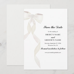 Save The Date Mariage élégant au ruban blanc à la bow