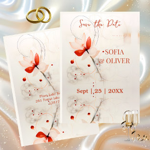 Save The Date Mariage Élégant aux Coquelicots Crème et Rouge