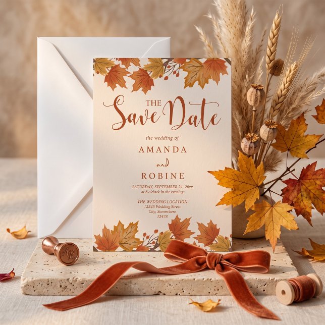 Save The Date Mariage Élégant aux Feuilles d'Érable d'Automne (Créateur téléchargé)