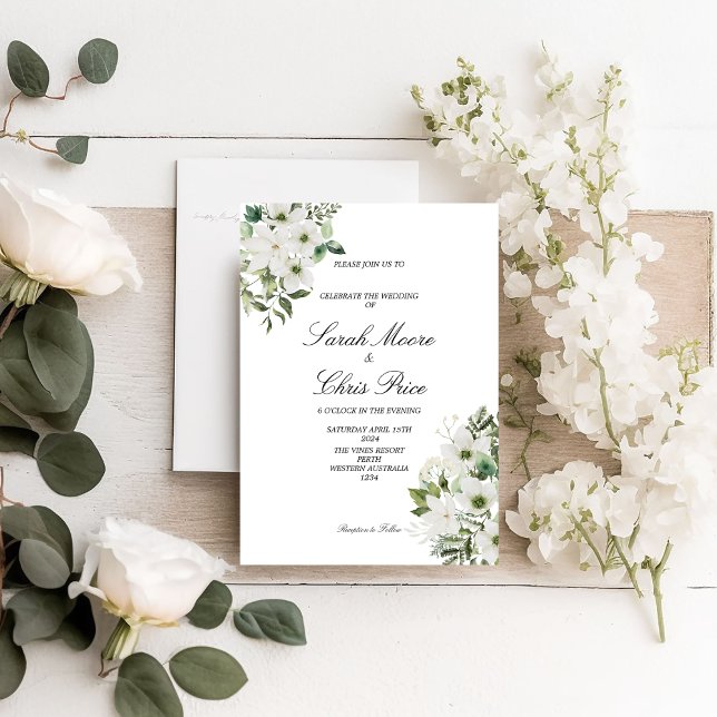 Save The Date Mariage Élégant aux Fleurs Blanches (Créateur téléchargé)