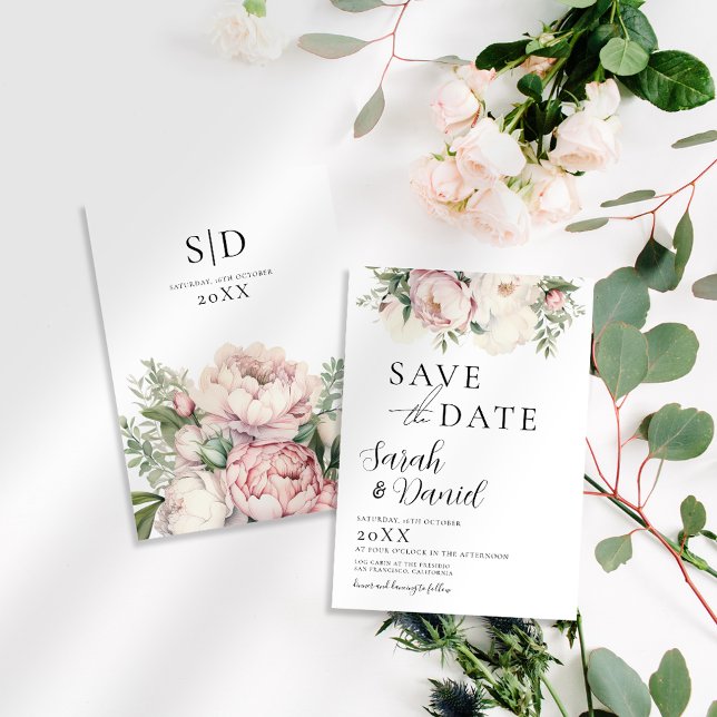 Save The Date Mariage Élégant aux Fleurs Rose Pêche (Créateur téléchargé)