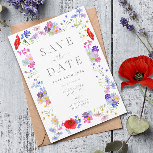 Save The Date Mariage Élégant aux Fleurs Sauvages Colorées