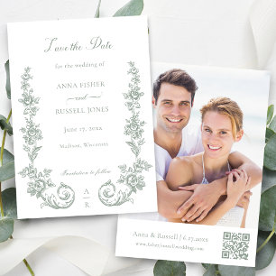 Save The Date Mariage Élégant aux Roses Baroques et Sauge