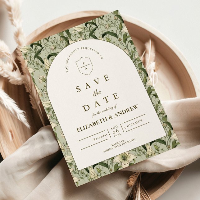 Save The Date Mariage Élégant avec Arche Botanique de Sauge (Créateur téléchargé)